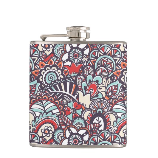 Paisleyblumengekritzel-Muster Flachmann (Vorderseite)