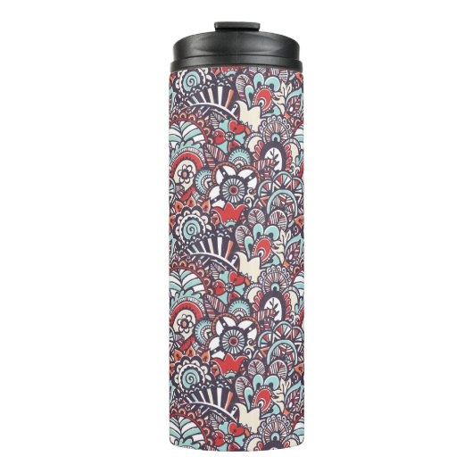 Paisleyblumengekritzel-Muster Thermosbecher (Vorderseite)