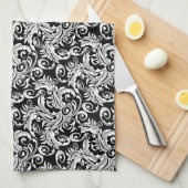 Paisleyblumenmusterstrudel Schwarz-weiß Handtuch (Viertel Falte)