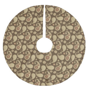 Paisleymuster, Weiches Gold auf Schokoladenbraun Polyester Weihnachtsbaumdecke