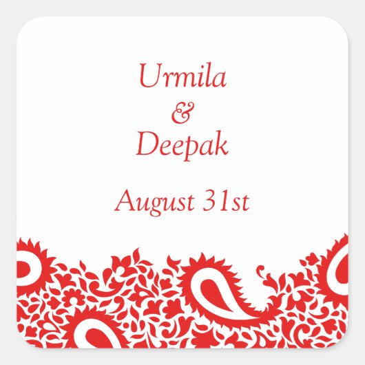 Paisleys Elegant Indian Wedding Sticker (Vorderseite)