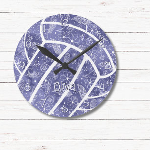 Paisleys Feathers Blume indigo Volleyball Runde Wanduhr