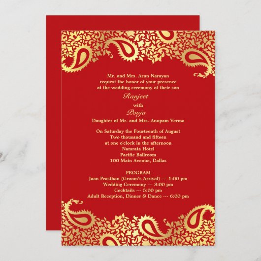 Paisleys Wedding with Programs Flat Invitation Programm (Vorne/Hinten)