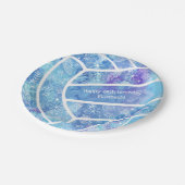 Paislies Blume Federn Muster blau Volleyball Pappteller (Schrägansicht)