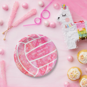 Paislies Blume federn rosa Volleyball Party Pappteller