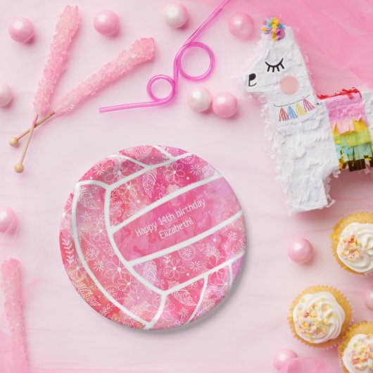 Paislies Blume federn rosa Volleyball Party Pappteller (Party)