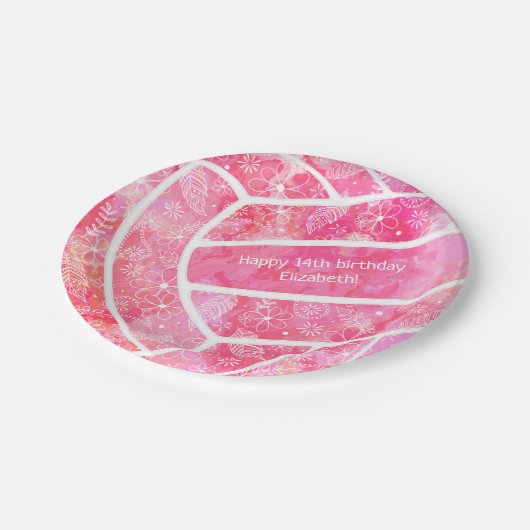 Paislies Blume federn rosa Volleyball Party Pappteller (Schrägansicht)