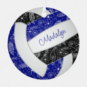 Paislies Feathers Blume Blau schwarzen Volleyball Ornament Aus Metall (Vorderseite)