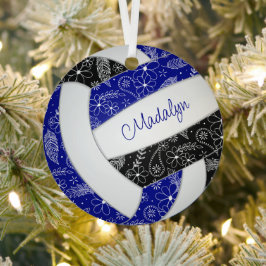 Paislies Feathers Blume Blau schwarzen Volleyball Ornament Aus Metall