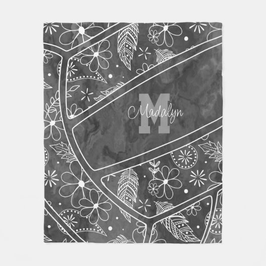 Paislies Federn Blume Dunkelgrau Volleyball Fleecedecke (Vorderseite)