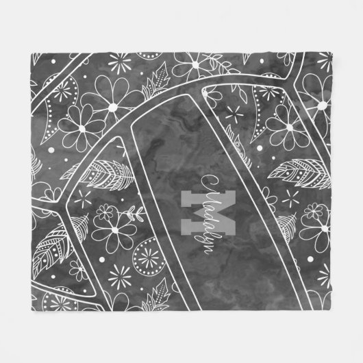 Paislies Federn Blume Dunkelgrau Volleyball Fleecedecke (Vorderseite (Horizontal))
