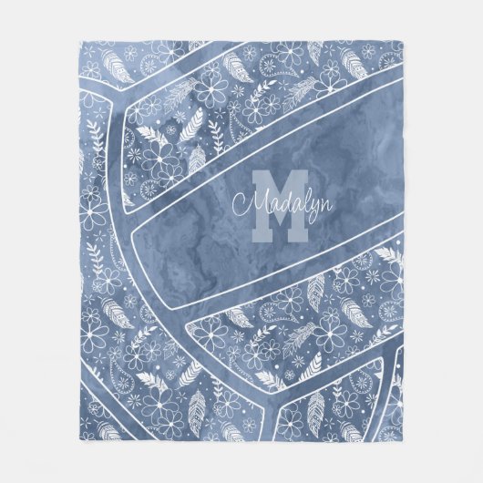 Paislies Federn Blume Muster blau Volleyball Fleecedecke (Vorderseite)