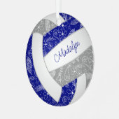 Paislies-Federn Blumenblau-Grau-Volleyball Ornament Aus Metall (Vorderseite links)