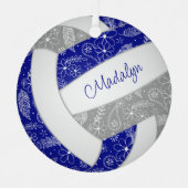 Paislies-Federn Blumenblau-Grau-Volleyball Ornament Aus Metall (Vorderseite)