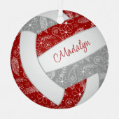 Paislies-Federn Blumengraue Volleyball Ornament Aus Metall (Vorderseite)