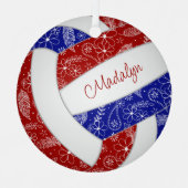 Paislies Federn Blütenblau roter Volleyball Ornament Aus Metall (Vorderseite)