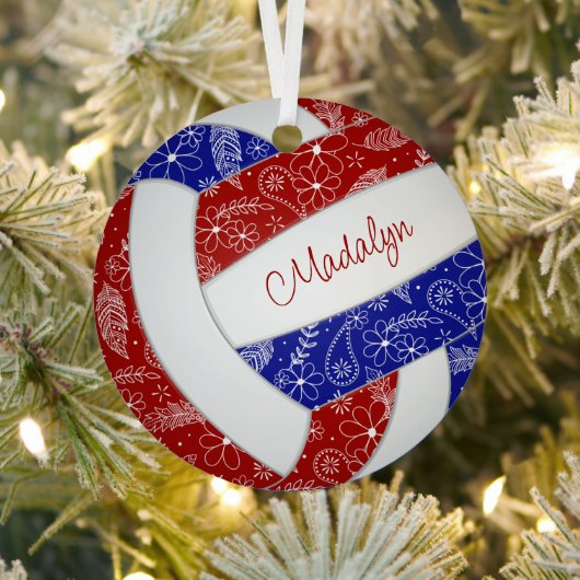 Paislies Federn Blütenblau roter Volleyball Ornament Aus Metall (InSitu)