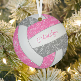 Paislies-Federn Blütenrosa-graues Boho-Volleyball Ornament Aus Metall