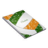 Paislies-Federn grüner orangefarbener Volleyball Notizblock (Rechte Seite)