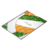 Paislies-Federn grüner orangefarbener Volleyball Notizblock (Linke Seite)