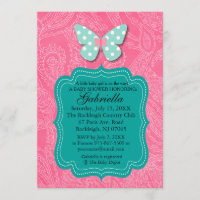 Paisly Pink mit Butterfly Baby Dusche Einladung