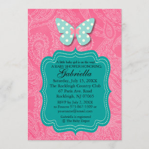 Paisly Pink mit Butterfly Baby Dusche Einladung