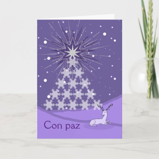Paix Peace in Spanish Christmas Tree and Deer Karte (Vorderseite)