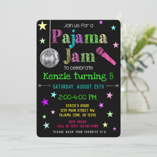 Pajama Jam Party Invite - PJ Dance Party Invite Einladung (Stehend Vorderseite)