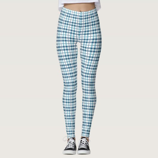 Pajama Kariertes Weiß- und Blaumuster Leggings (Vorderseite)