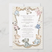 Pajama Party Animal Theme Baby Shower  Einladung (Vorderseite)