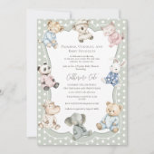 Pajama Party Animal Theme Green Baby  Einladung (Vorderseite)