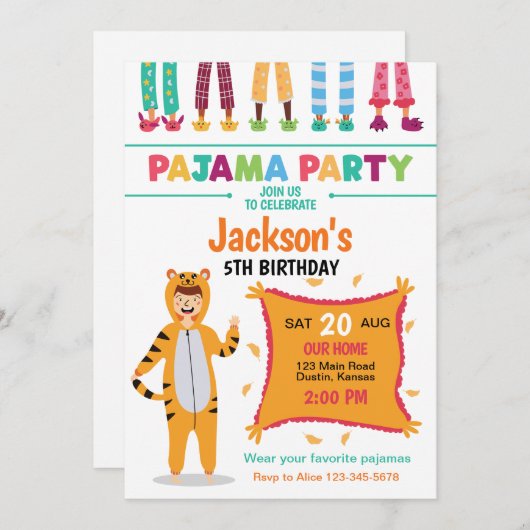 Pajama Party Birthday Einladung (Vorne/Hinten)