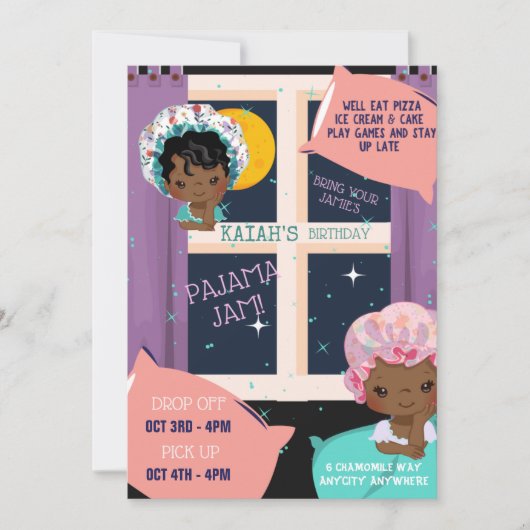 Pajama Party Birthday Einladungskarte (Vorderseite)