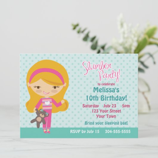 Pajama-Party Einladung (Stehend Vorderseite)