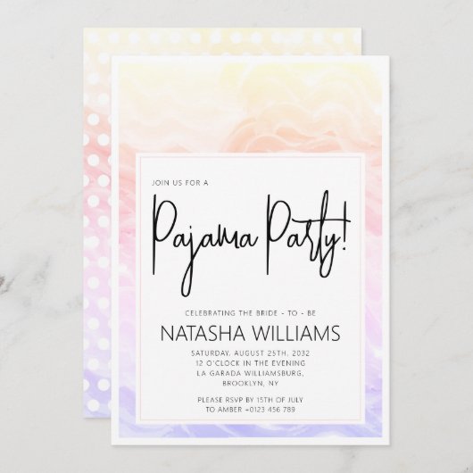Pajama Party Farbenfrohe Pastel Elegante Einladung (Vorne/Hinten)