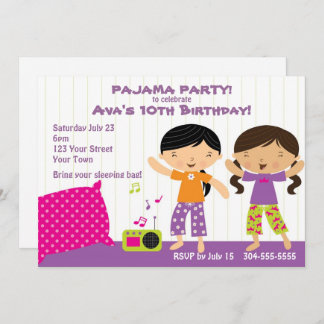 Pajama Party für Mädchen Einladung