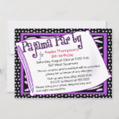 Pajama-Party in Schwarz und Lila Einladung (Vorderseite)