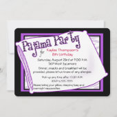 Pajama Party in Schwarz und Lila Einladung (Vorderseite)