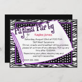 Pajama-Party in Schwarz und Lila Einladung (Vorne/Hinten)