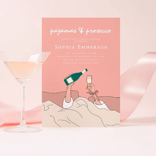 Pajama Party PJ und Prosecco Brautparty Einladung