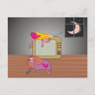 Pajama Party Sleeping Girls and Moon Postcards Postkarte