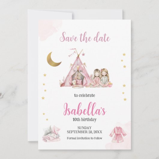 Pajama Party Sleepover Party Wasserfarbe Save The Date (Vorderseite)