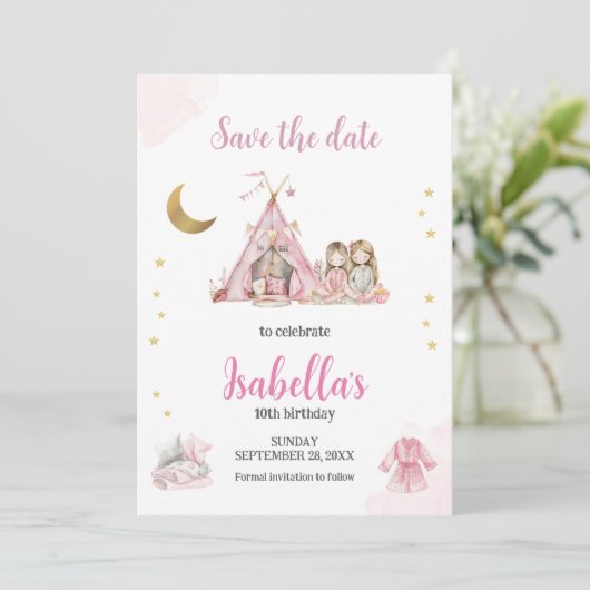 Pajama Party Sleepover Party Wasserfarbe Save The Date (Stehend Vorderseite)