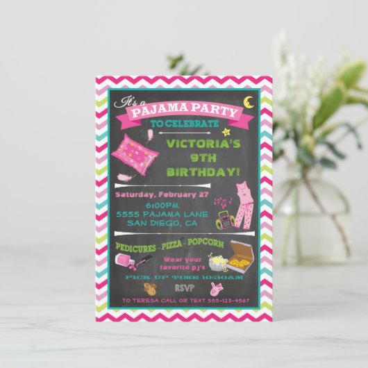 Pajama Party Sleepover Slumber Party Einladung (Stehend Vorderseite)