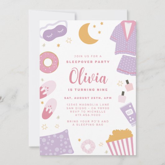 Pajama Party ・ Sleepover Slumber Party Einladung (Vorderseite)