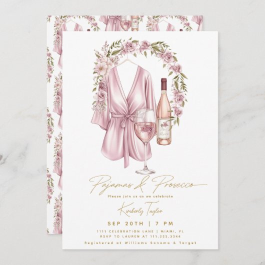 Pajama Party Slumber PJ Prosecco Brautparty Einladung (Vorne/Hinten)