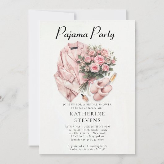 Pajama Party Slumber Rose Champagne Brautparty Einladung (Vorderseite)