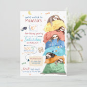 Pajama Sloth Slumber Party Geburtstagseinladung Einladung (Stehend Vorderseite)