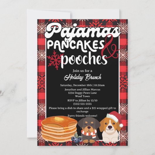 Pajamas Pancakes und Pooches Weihnachtsbrunch Einladung (Vorderseite)