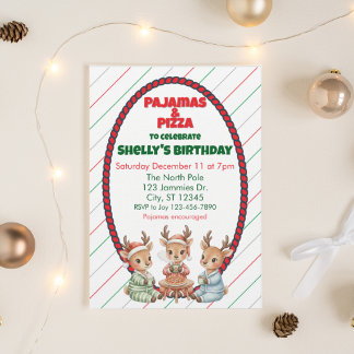 Pajamas & Pizza, Holiday Reindeer Birthday Einladung
